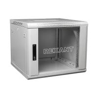 Настенный шкаф 19" 6U 600х600х368, дверь сплошное стекло, серый, RAL 7035 REXANT (04-0666-111) Шкаф телекоммуникационный 19"