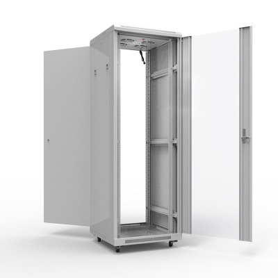 Шкаф напольный 19" 47U 800х800мм, передняя дверь стекло, задняя дверь металл, RAL 7035 REXANT (04-2302) Шкаф телекоммуникационный 19"