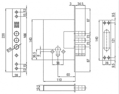 Замок врезной механический цилиндровый Mottura DP58170000