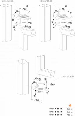Петля регулируемая на 90° с шариковым подшипником из нержавеющей стали 1DBH-Z-BB-50