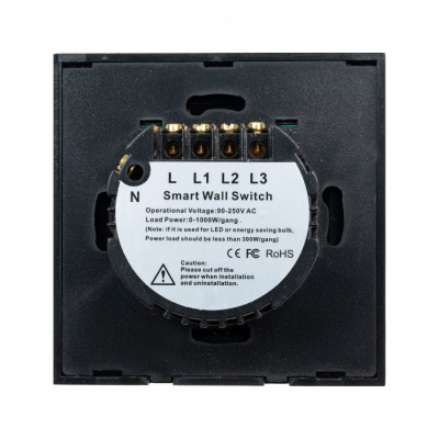 Умный выключатель чёрный (3 клавиши) Powerlite-WS3В